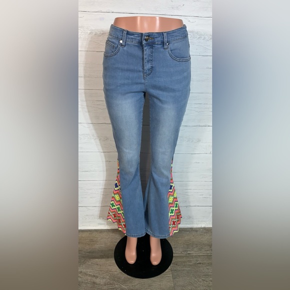 Gemma & Jane flare bell bohemian jeans embroidered size 6 - Picture 1 of 8